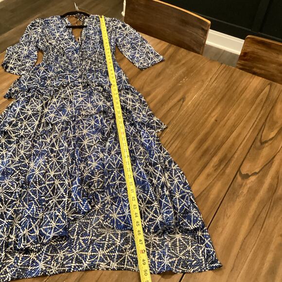 Maje Rufflani Ruffled 3/4 sleeve blue Midi Dress size 36 US 2 / 4 - Picture 8 of 10